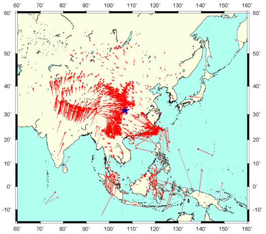 Sichuan earthquake velocity map