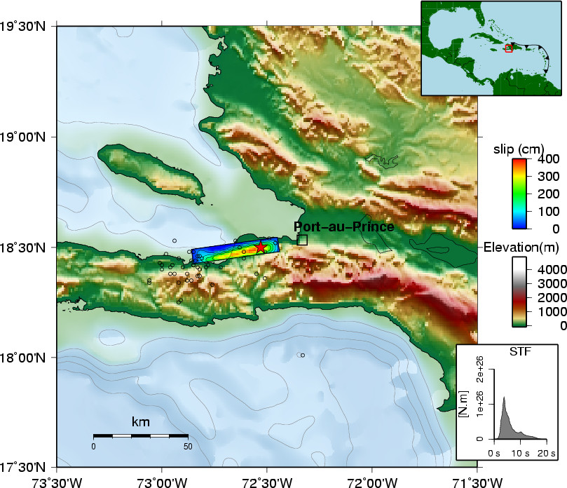 haiti earthquake world map. Map view of the slip